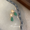 Gold Leaf Pink Stone Drop Stud Earrings Matching Pair Style view 4