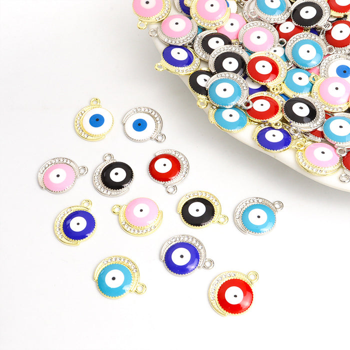 Colorful Round Rhinestone Evil Eye Pendant Charms in 12 Styles
