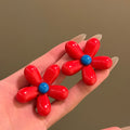 Red And Blue Resin Flower Statement Stud Earrings Statement Jewelry view 6