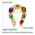Rainbow Rhinestone Horseshoe Brooch Gold Multicolor Gem Pin view 5