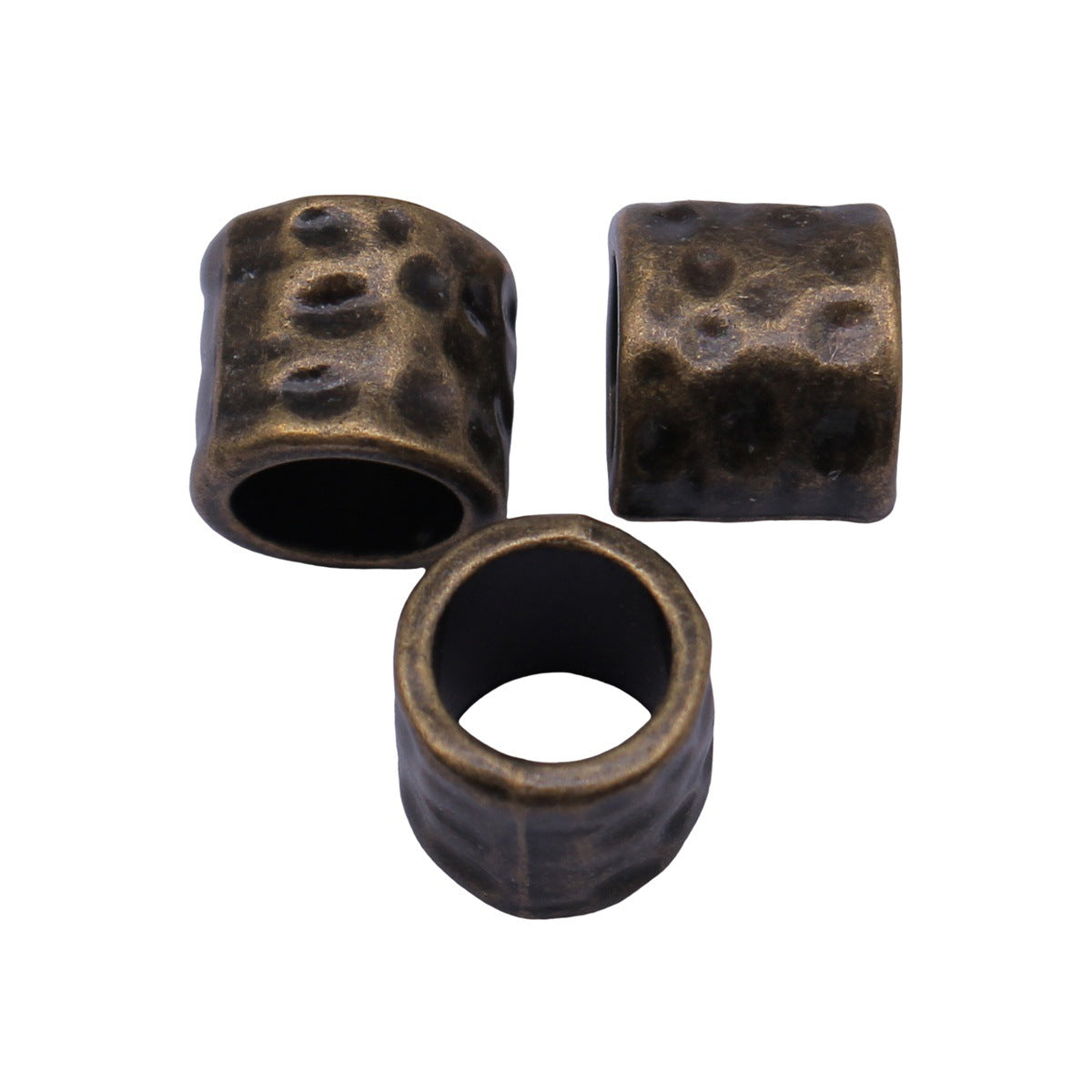 11x10x9.5mm 2.1g Antique Bronze Tone Zinc Alloy Hammered Tube Large Hole Beads for Dreadlock Hair Jewelry