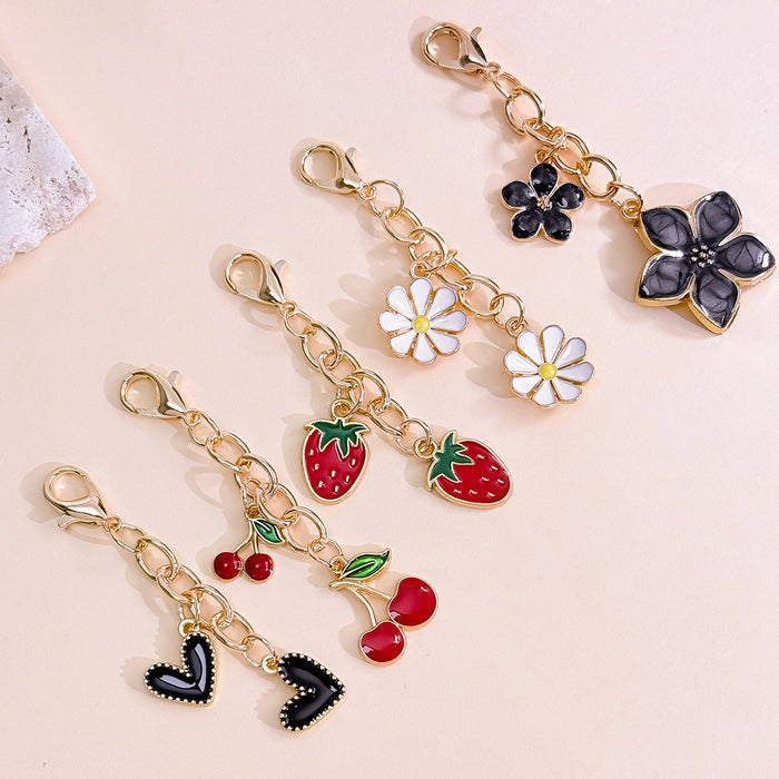 Enamel Fruit And Flower Charm Gold Lobster Clip Pendant