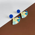 Acrylic Fan Drop Earrings Landscape Cherry Blossom Styles view 3