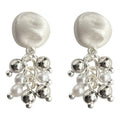 Matte Silver Disc Tassel Earrings Metal Balls and Pearls view 5