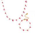 Pink Natural Stone Chip Necklace Bracelet Set Gold Chain Accents view 5