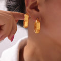 Gold Silver Geometric Metal Hoop Stud Earrings Four Styles view 4