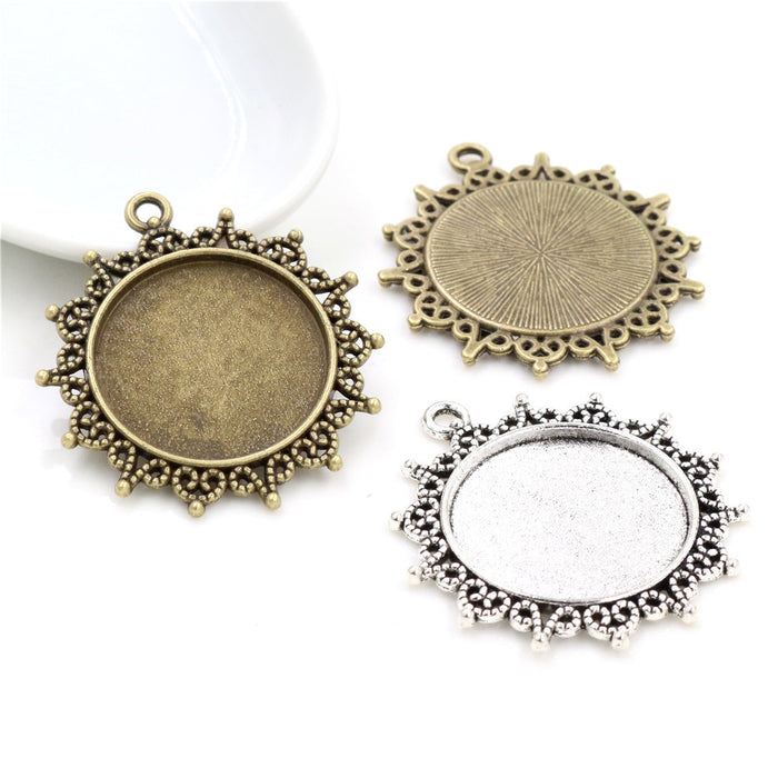 Ornate Sun Round Pendant Bezel Blank for Cabochon Craft