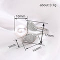 White Gold Pearl Twin Leaf Pavé Bypass Ring Metal Alloy view 4