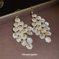 Gold Tone Crystal Leaf Cluster Hook Earrings With Teardrop Fringe view 4