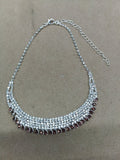 Silver Multi Row Rhinestone Bib Necklace Colored Drop Trim view 9