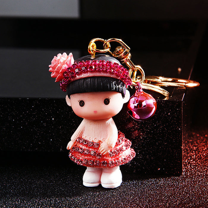 Jeweled Neighbor Girl Doll Keychains in Four Colors plus Assorted Option