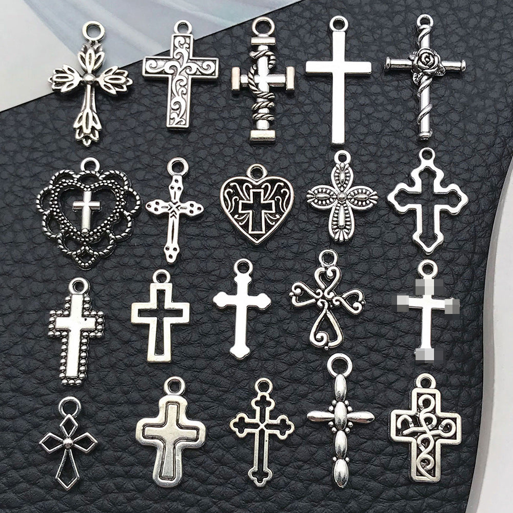 Antique Silver Zinc Alloy Cross Heart Cross Charm Pendant for DIY Earrings Necklace