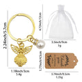Gold Angel Pearl Rhinestone Cap Split Ring Keychain view 2