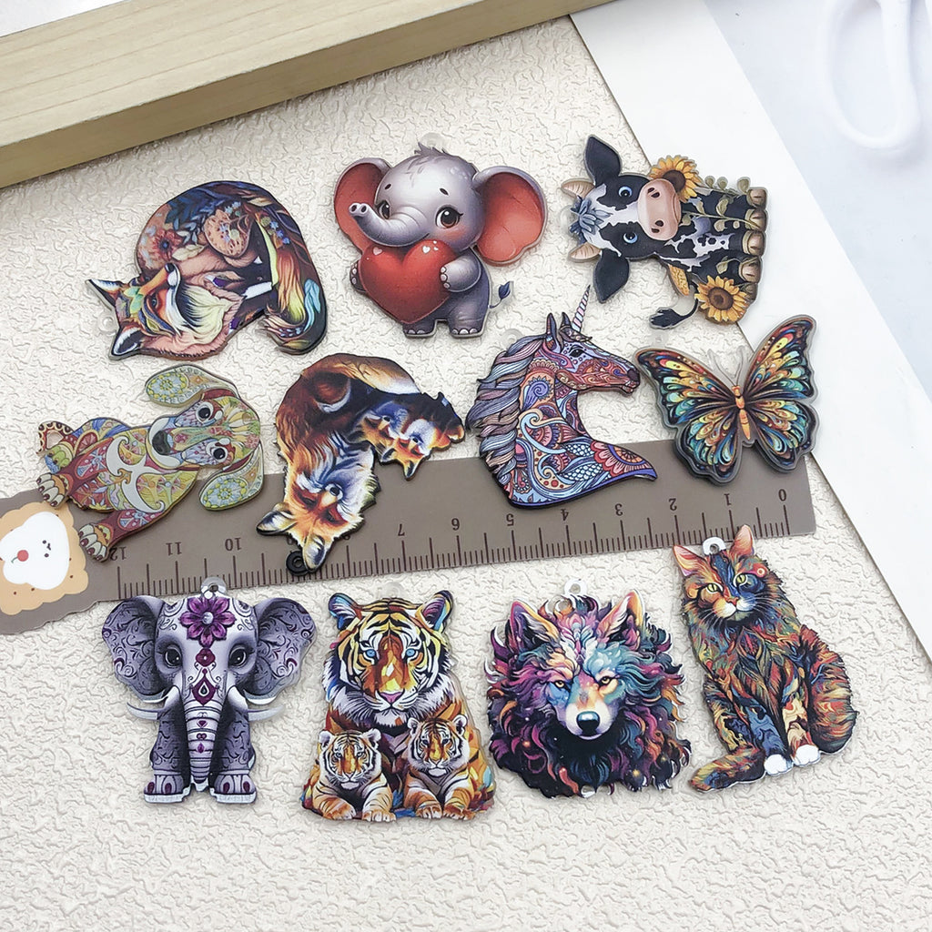 Printed Acrylic Cartoon Pet Butterfly Elephant Double Sided Charm Pendant for Bracelet Necklace DIY