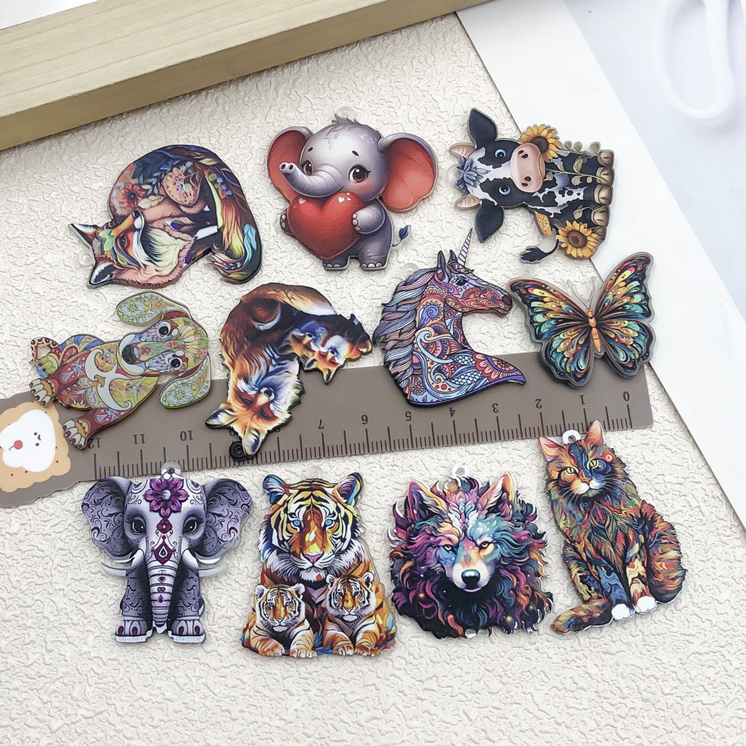 Printed Acrylic Cartoon Pet Butterfly Elephant Double Sided Charm Pendant for Bracelet Necklace DIY