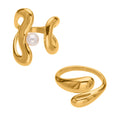 Irregular Open Geometric Rings Pearl Accent Gold Steel view 5