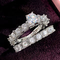 White Metal Round Center Bridal Set Eternity Band Stack Rings view 2