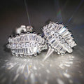 Silver Tone Leaf Baguette Necklace Earrings Open Ring view 3
