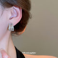 Silver Tone Layered Crystal Huggie Earrings for Women view 3
