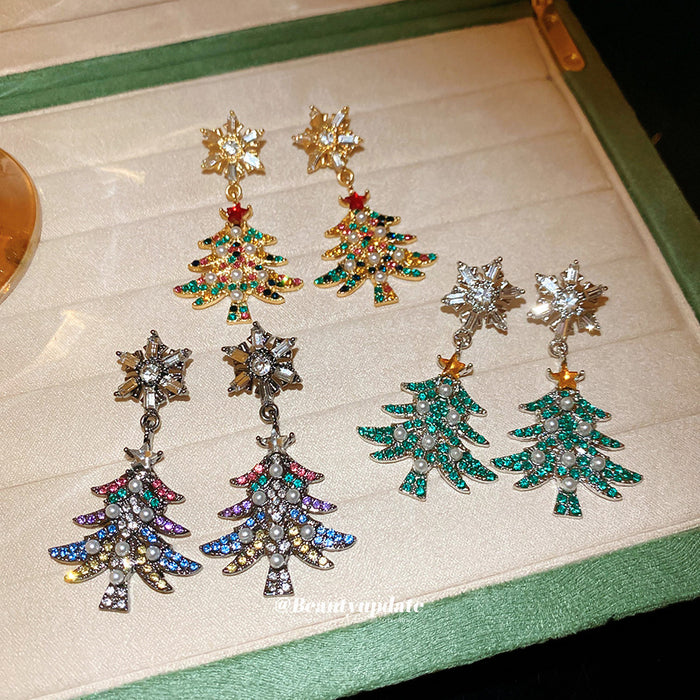 Crystal Christmas Tree Drop Earrings in Four Colors