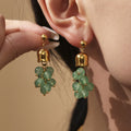 Gold Bell Cap Grape Cluster Earrings Green Stone Pearl view 1