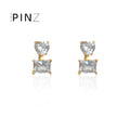 Silver Heart Over Rectangular Clear Crystal Stud Earrings view 2
