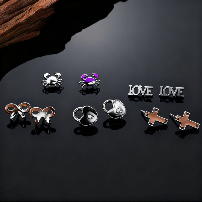 Silver Tone Stainless Steel Novelty Stud Earrings in Ten Designs