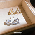 Open Heart Crystal Stud Earrings in Gold and Silver Tone view 2
