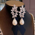 Silver Tone Marquise Leaf Cluster Pearl Drop Earrings view 2
