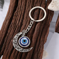Gold and Silver Tone Round Moon and Key Evil Eye Split Ring Keychains view 5