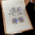 Silver Floral Stud Earrings With Pearl Tassels Statement Pair view 3