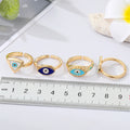 Gold Tone Enamel Evil Eye Adjustable Open Rings in Five Shapes view 2