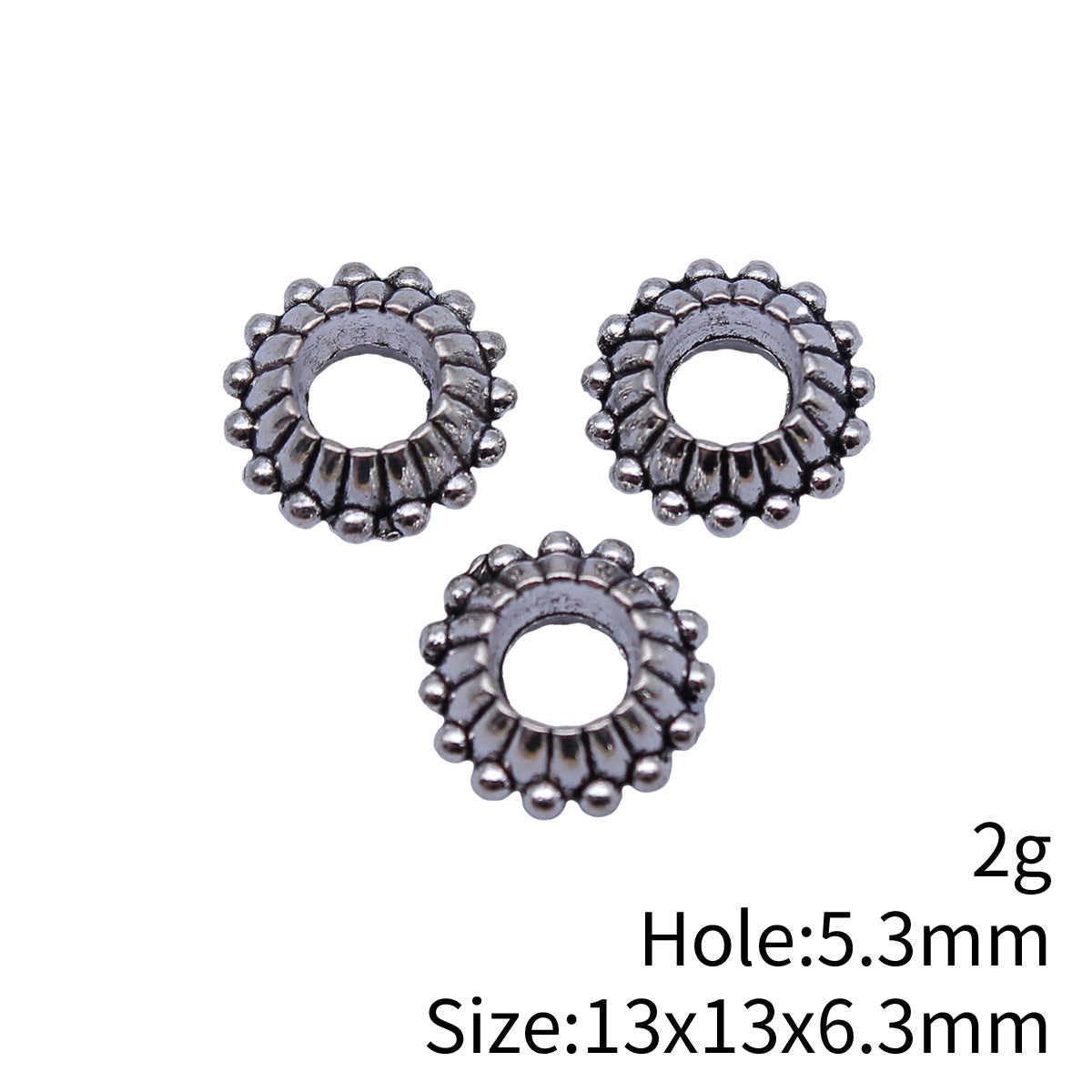 13x13x6.3mm 2g Antique Silver Zinc Alloy Large Hole Spacer Beads for DIY Bracelet Jewelry Making