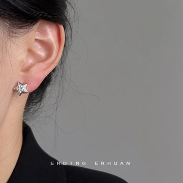 Silver Star Pave Clear Stone Huggie Ear Buckle Earrings