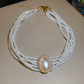 Multi Strand Pearl Choker Oval Pearl Gold Stud Earrings view 6