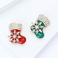 Crystal Trimmed Christmas Stocking Brooch in Red and Green view 4