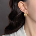Gold Tone Wide Openwork Textured Sculpted Stud Earrings For Women view 2