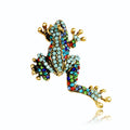 Green Gold Tone Frog Crystal Metal Brooch Pin for Jackets and Lapels view 1