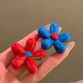 Red And Blue Resin Flower Statement Stud Earrings Statement Jewelry view 3