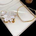 Gold White Enamel Flower Cuff And Rhinestone Collar view 2