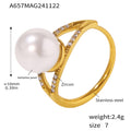 Imitation Pearl Side Zircon Open Ring Stainless Steel view 7