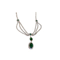 Silver Tone Green Triple Stone Drop Earrings With Clear Halos view 5