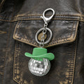 Green Cowboy Hat Disco Ball Keychain Silver Clasp Metal Charm view 3