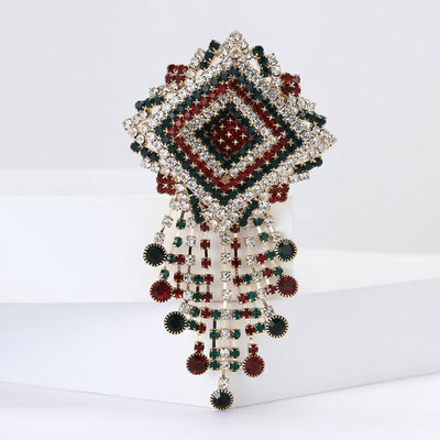 Geometric Beaded Fringe Brooch front view