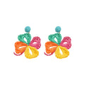 Woven Five Petal Flower Earrings With Polished Metal Tone Details view 5