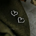 Silver Open Outline Heart Stud Earrings Minimal Metal view 1