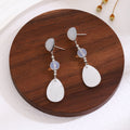 White Round Blue Bead Shell Look Teardrop Stud Earrings view 2