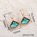 Gold Tone Green Fan Shaped Drop Earrings Jewelry Design view 4