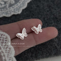 Silver-Tone Openwork Mini Butterfly Stud Earrings Filigree view 1