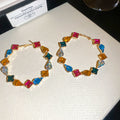 Large Multicolor Crystal Hoop Earrings in Two Finishes view 7